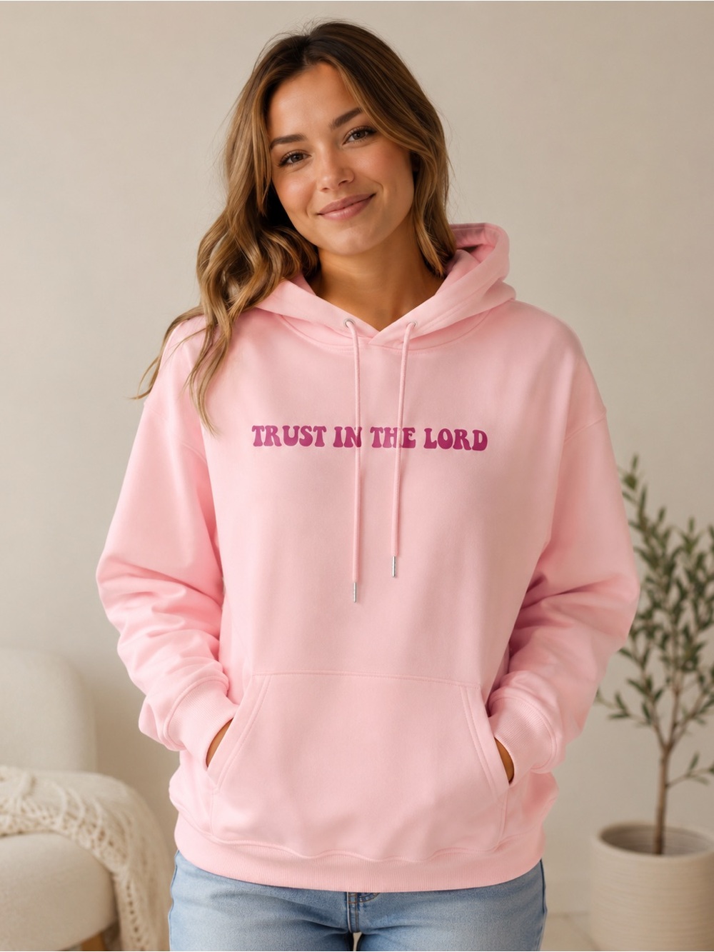 Women’s Light Pink 'Trust in the Lord' Hooded Pullover Sweatshirt
